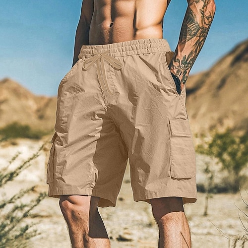 Herren Cargo-Shorts Shorts Sommershorts Bermudashorts Strandshorts Kordelzug Mehrere Taschen Gerader Schnitt Einfach Atmungsaktiv Feuchtigkeitsableitend Knielang Outdoor Lässig Täglich Urlaub Mode Image