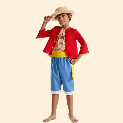 Einteiler Seeräuber Monkey D. Ruffy Anime Outfits Kostüm Cosplay-Anzüge Halloween Karneval Welttag des Buches Leistung Pädagogisches Ankleiden Verkleidung für Schulveranstaltungen Shorts Hut Für Image
