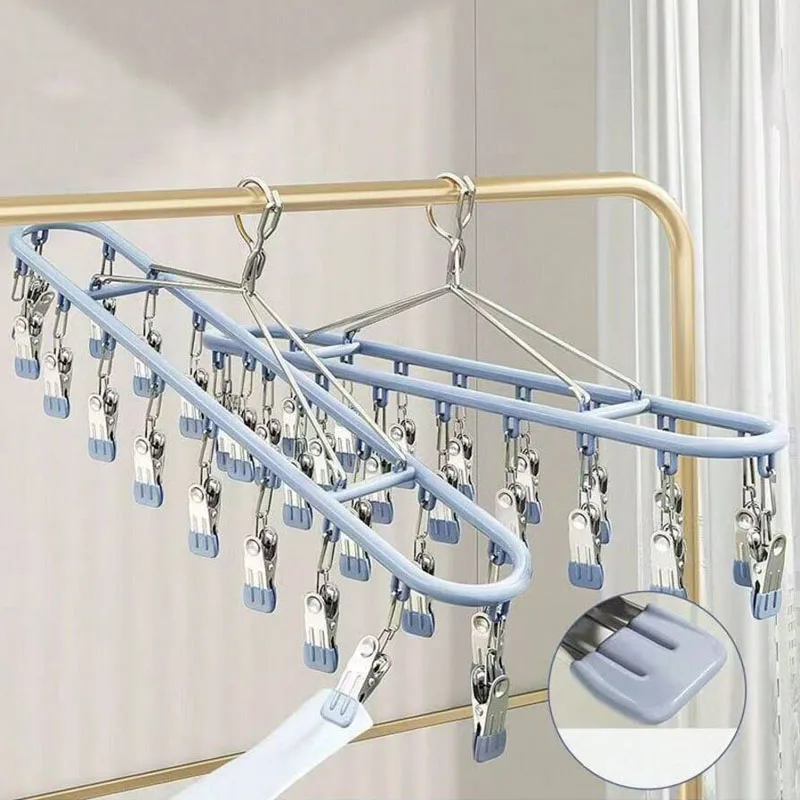 Clothes and socks drying rack, stainless steel underwear dryer washing rack with windproof hook for hanging towel bra gloves clo