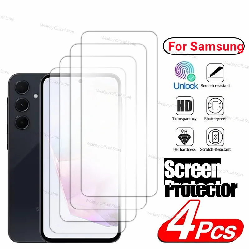 4PCS Screen Protector For Samsung Galaxy A35 5G Tempered Glass Samsung Galaxy A35 5G Full Glue Screen Glass Samsung Galaxy A35