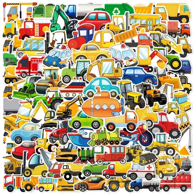60/120Pcs Cartoon Engineering Fahrzeug Flugzeug Aufkleber Kinder DIY Schreibwaren Helm Dekor Wasserdichte Aufkleber Image