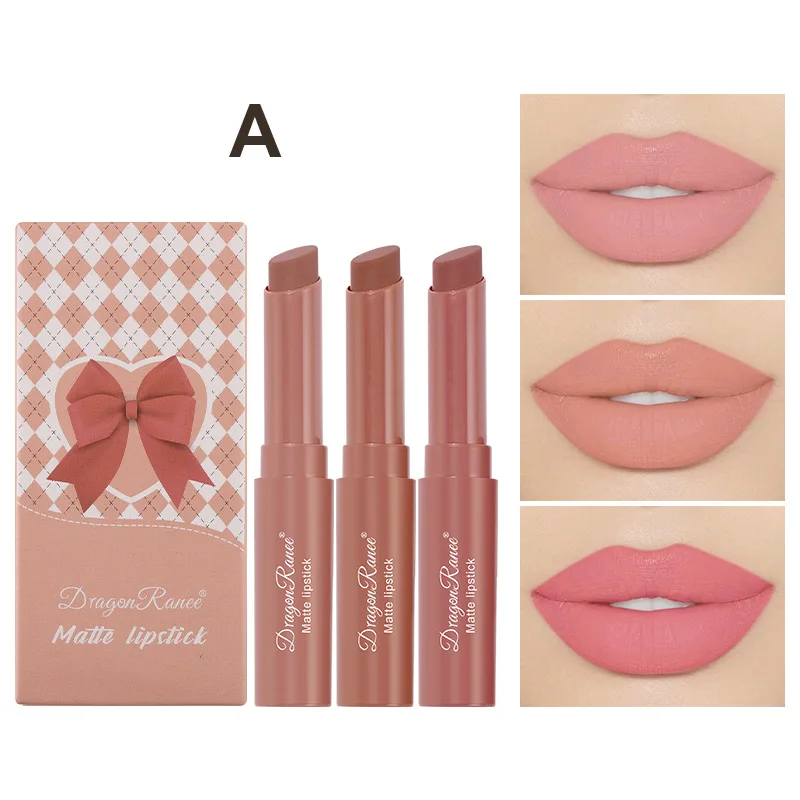 Lippenstift Bleistift Lippenstift Buntstift Nische Marke weibliche Schleife schräg Mund nackte Farbe Serie Lippenstift Bleistift drei Set Box Image