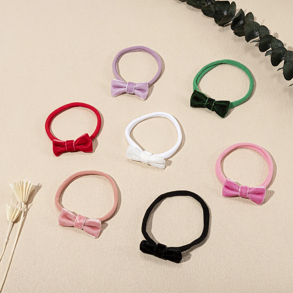 7 Teile/satz Nette Mini Nette Samt Bowknot Stirnband Baby Mädchen Weiche Elastische Haarband für Infant Stirnband Haar Zubehör Image