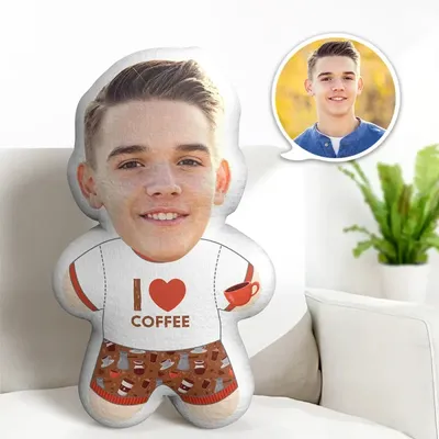 Benutzerdefiniertes Gesicht Minime Kissen Ich liebe Kaffee personalisiertes Foto Minime Puppe Stofftiere Image