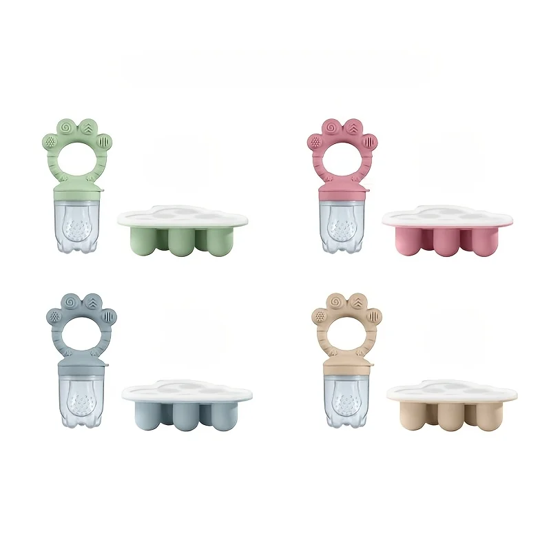 2-teiliges Baby-Futter-Set: Baby-Frucht-Futterspender mit Gefrierfach und Deckel, Futterspender für Silikon-Lebensmittel, Muttermilch-Zahnen-Fütterungsset Image