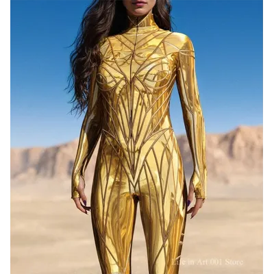 Frauen 3D-Druck Gold CyberPunk Urlaub mechanische Rüstung Overall Cosplay Body Kostüm Halloween Party Shows Zentai Anzug Image