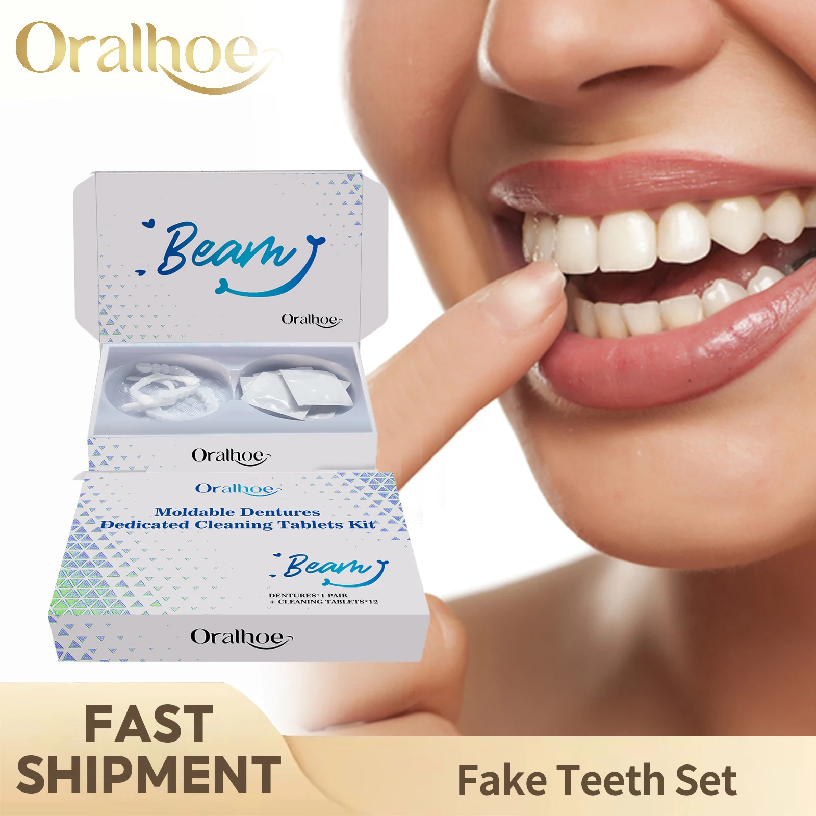 Falsche Zähne Oberen Unteren Veneers Set Mit Prothese Reiniger Komfortable Gefälschte Zähne Zahnspangen Oral Reinigung Zähne Kieferorthopädische Produkt Image