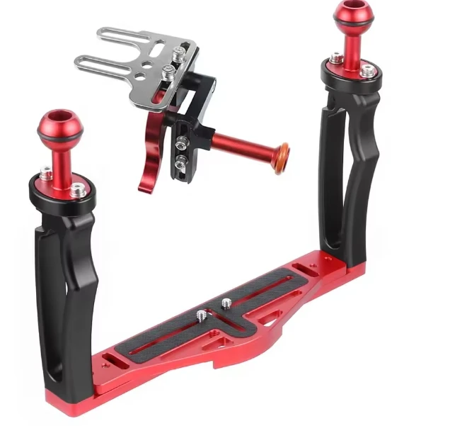 Aluminium Dual Griff Tablett Stabilisator Tauchen Verlängerung Arm für GoPro Canon Sony Nikon SLR Kamera Telefon Gehäuse Fall Licht Halter Image