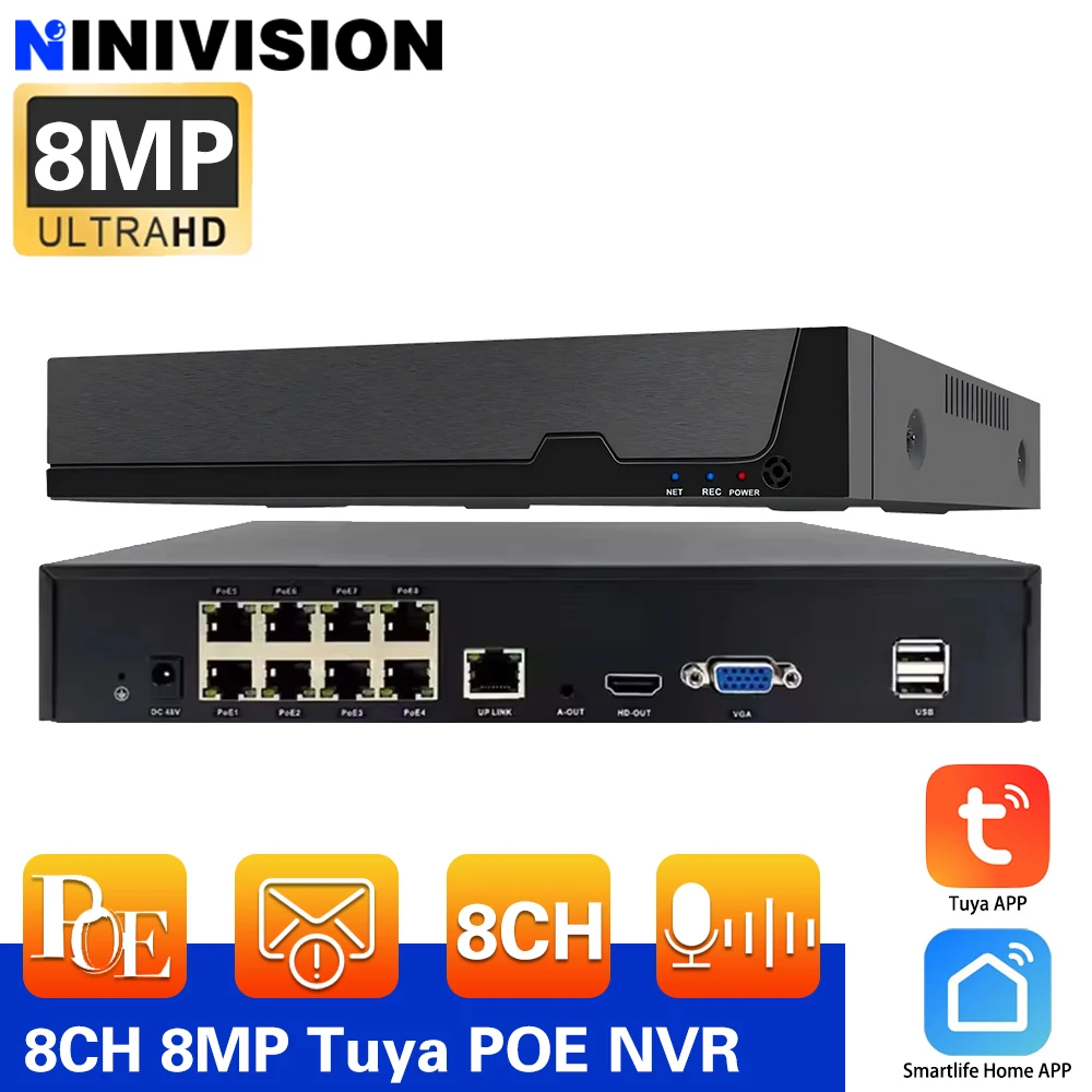 Tuya APP 4K 8CH POE Smartlife Home NVR 8MP/4K POE Netzwerk Video Recorder Erkennen Unterstützt Bis zu 8x8MP/4K IP Kameras 4/8 Kanal Image