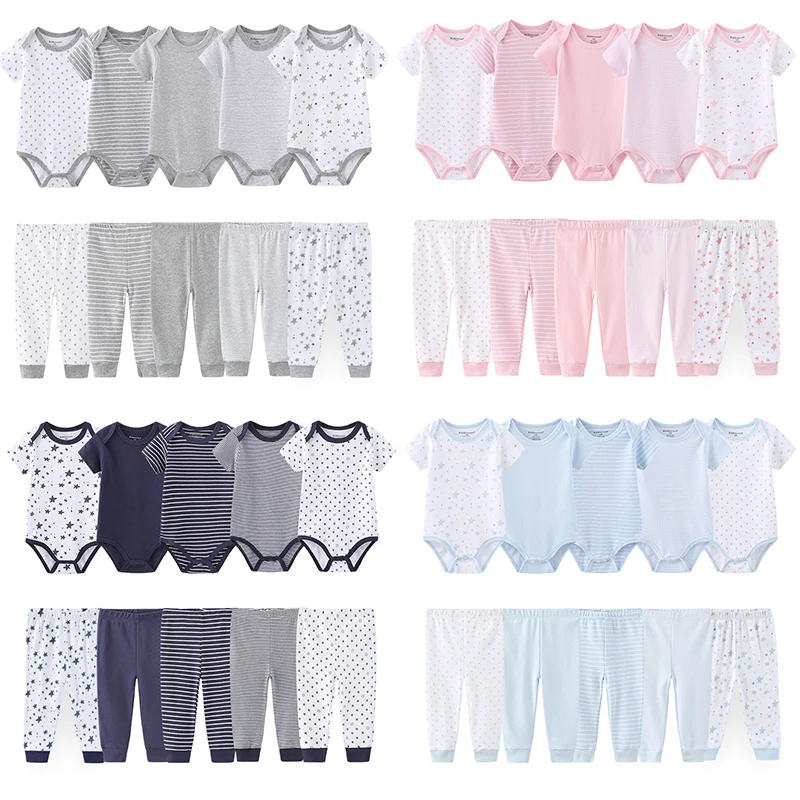 Einfache Baby Unisex 10-Pack Kleidung Set Baumwolle Weiche Neugeborenen Jungen Mädchen Bodys + Hosen Anzug Kurzarm Hosen infant Kleidung Image