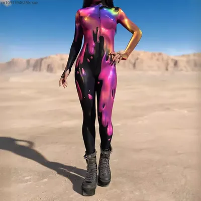 3D-Druck Cyber Punk Party Body Steampunk Overall Halloween Cosplay Kostüm Catsuit Karneval Party Bunte Zentai Strampler Image