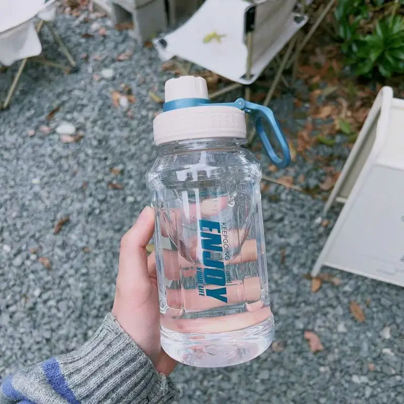 1-Liter-Sportwasserflasche mit großem Fassungsvermögen, auslaufsicher, bunter Plastikbecher, Trinkgeschirr, Camping, Reisen, tragbar, Fitnessstudio, Fitness, Krüge Image