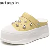 AUTUSPIN Gelb Sandalen Frauen Sommer Neue Design Damen Schuhe Breite Kappe Mode Aushöhlen Alias Frau