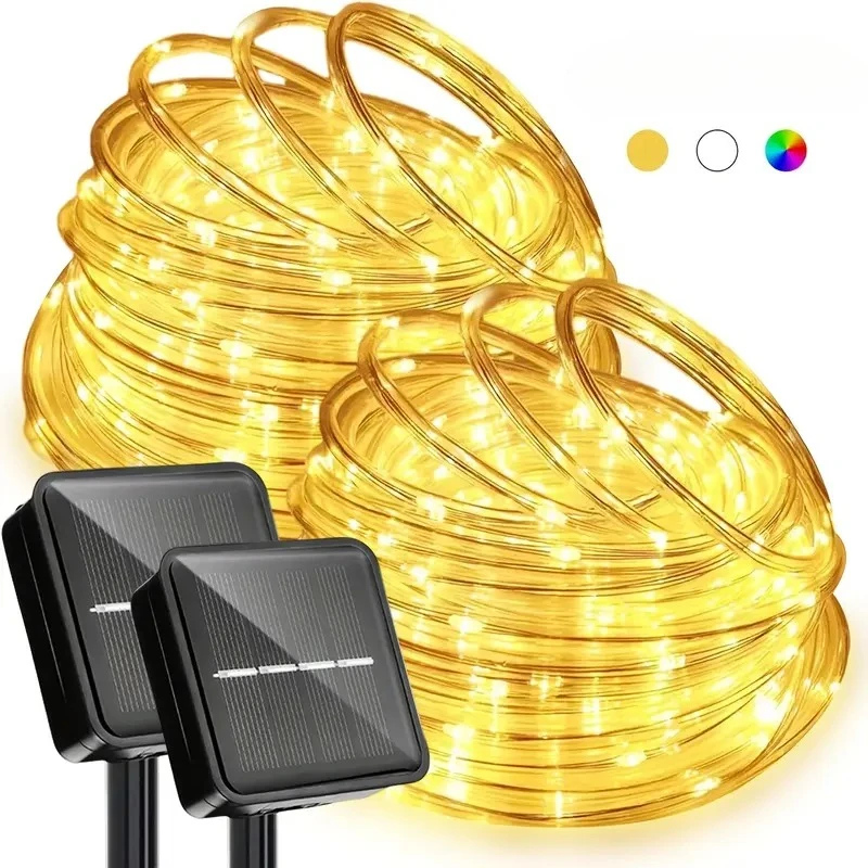 Solar-LED-Lichterkette, Feenröhren-Lichterkette, wasserdicht, für den Außenbereich, Rasenlampen, 8-Modus, für Zuhause, Garten, Terrasse, Hochzeit, Dachdekoration