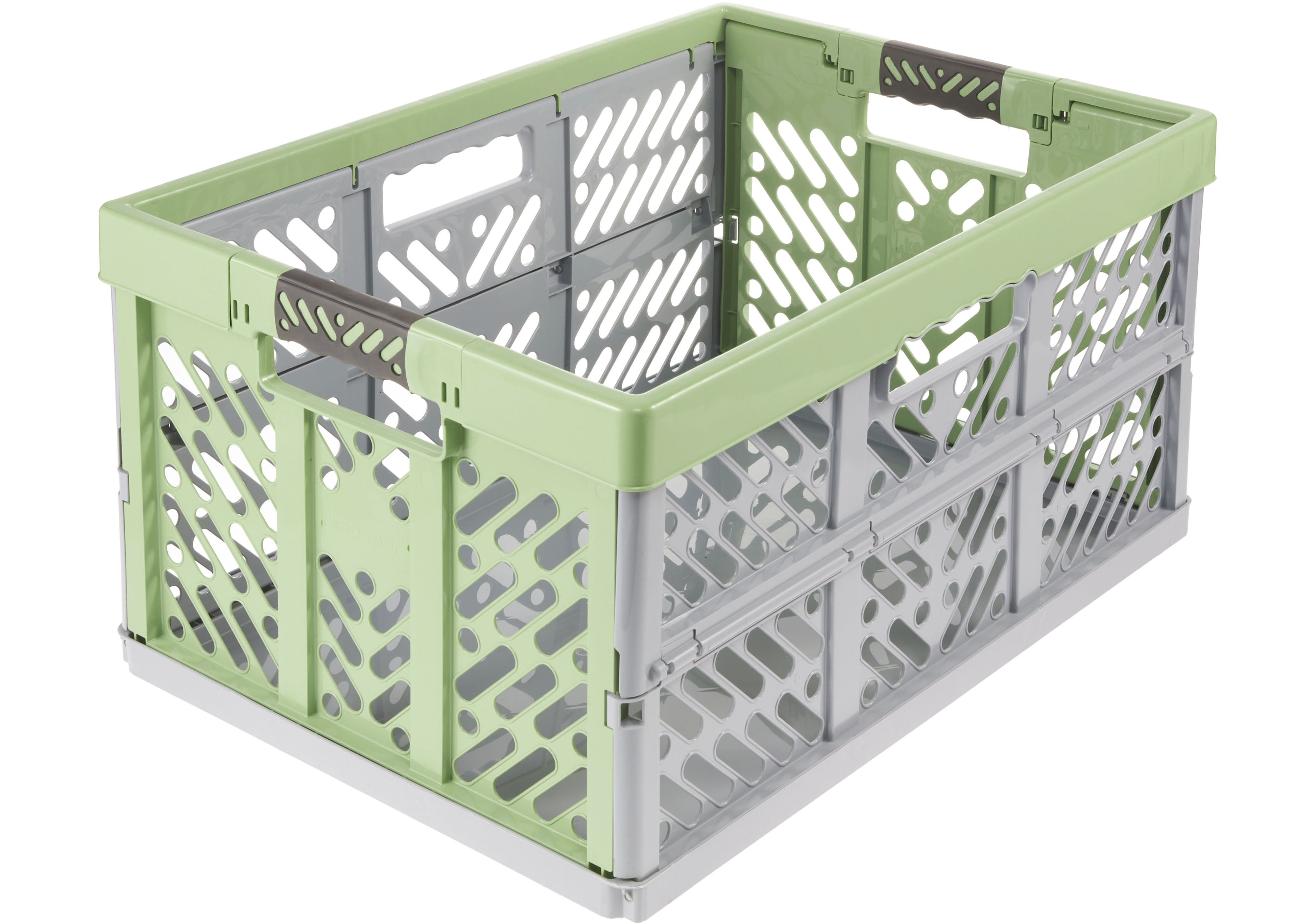 Klappbox KEEEPER "ben eco, Profi-Klappbox mit Softgriffen, 54 x 37 x 28 cm, 45 l", grün (eco grass grün, gray), B:54cm H:28cm T:37cm, Kunststoff, Einkaufskörbe, Soft-Touch-Griffe, zusammenklappbar