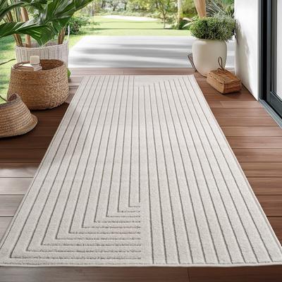 Outdoorteppich AYYILDIZ TEPPICHE "NOVA 1202", beige (creme), B:80cm H:5mm L:150cm, Polypropylen, Teppiche, Läufer, In und Outdoor, Hoch Tief Effekt, Wohnzimmer, Aussenbereich Image