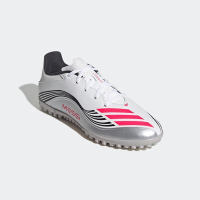 Fußballschuh ADIDAS PERFORMANCE "F50 MESSI CLUB KUNSTRASEN E", Gr. 41, cloud weiß, lucid rot, silber metallic, Synthetik, sportlich, Schuhe, geeignet für harte Untergründe Asche und Kunstrasen Image