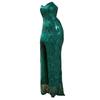 Jerseykleid MODA MINX, Damen, Gr. M, EURO-Größen, grün (dunkelgrün), 100% Polyester, unifarben, elegant, lang, Rundhals, ohne Ärmel, Kleider, mit langem Schlitz