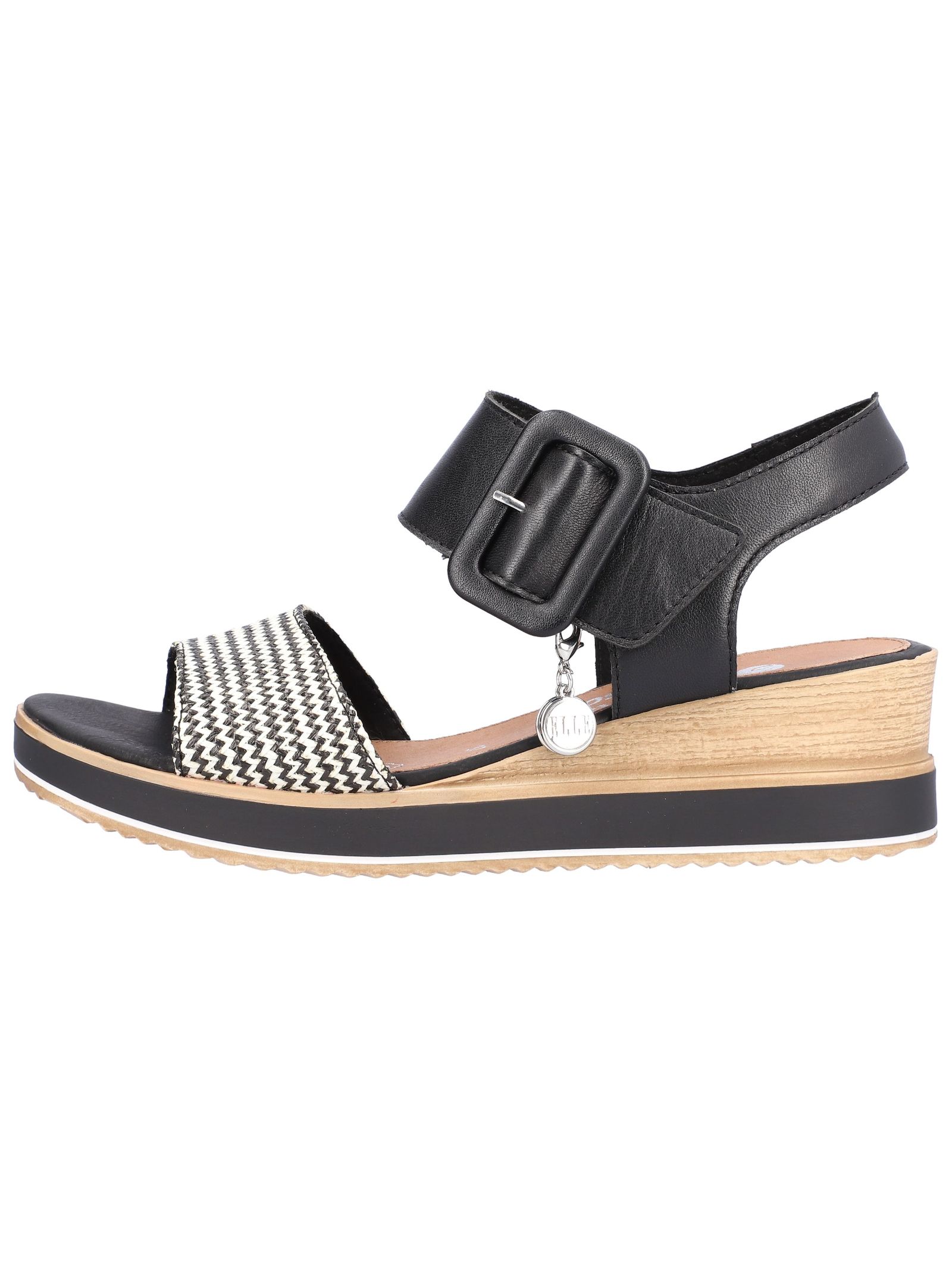 Keilsandalette REMONTE "Remonte Sandalen Glattleder", Damen, Gr. 41, schwarz (schwarz kombi), Glattleder, Schuhe