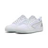 Sneaker PUMA "Rebound v6 Aqua Metallics Sneakers mit niedrigem Schaft", Gr. 35.5, weiß silber peaceful blau metallic, Obermaterial: Synthetik, Textil; Futter: Textil; Innensohle: Textil; Laufsohle: Gummi, Schuhe