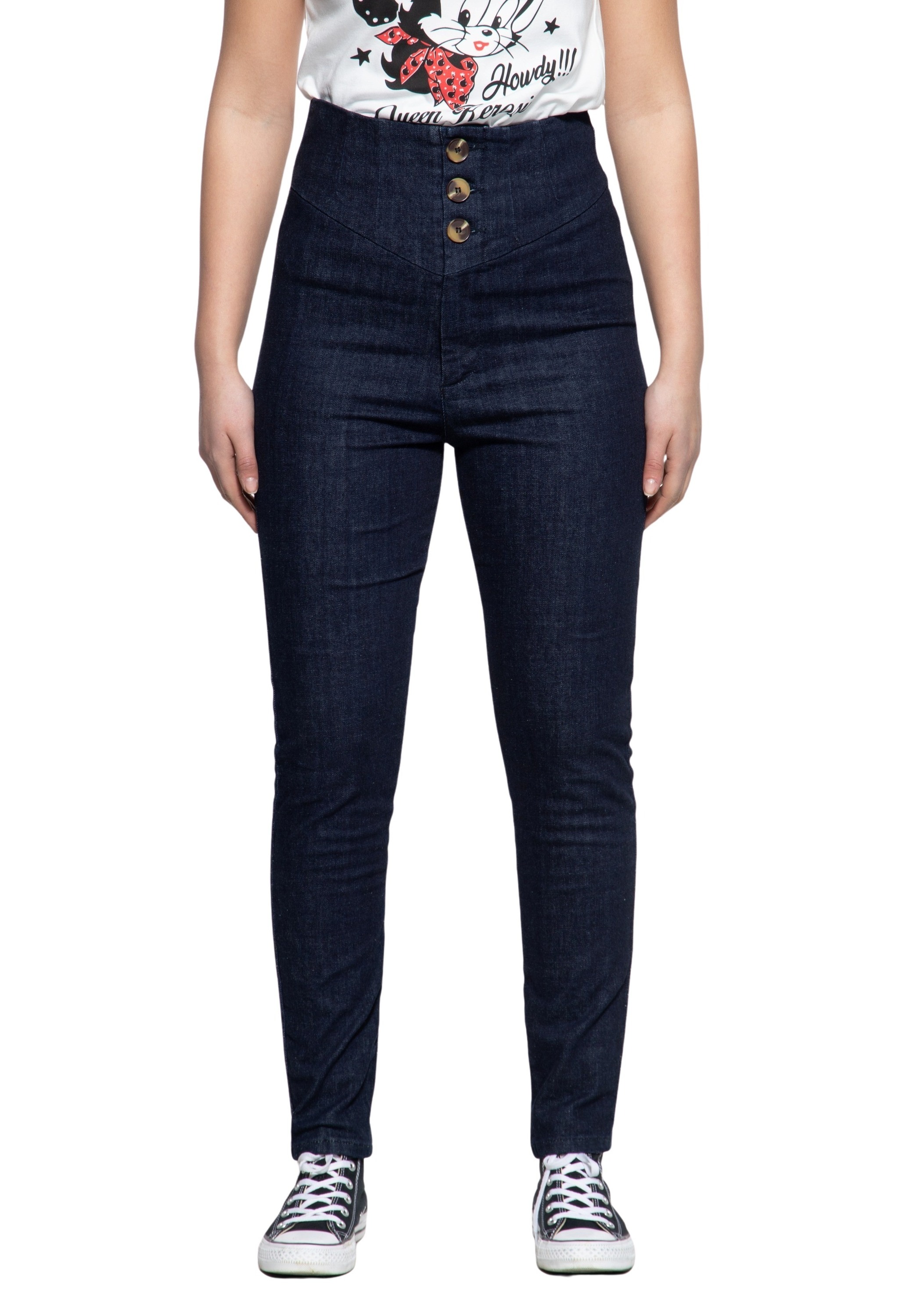 Queen Kerosin Damen High Waist Jeanshose dunkelblau Image