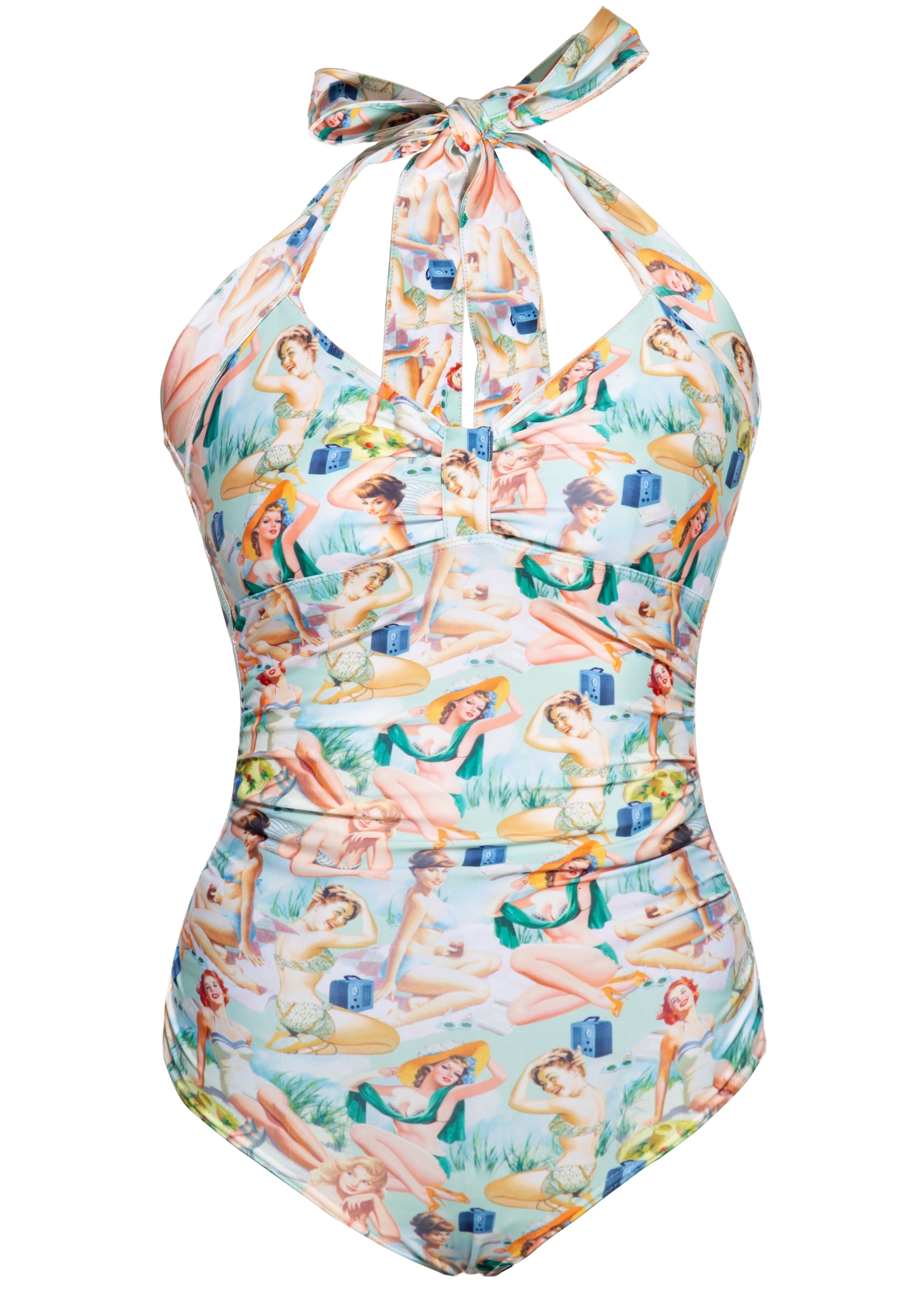 Queen Kerosin Damen Badeanzug Pins mint Image