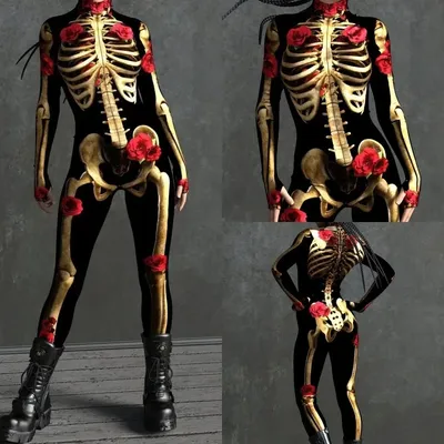 Unisex Schädel Blumen Cyber Punk 3D Digitaldruck Halloween Party Rollenspiel Outfit Damen Herren Cosplay Kostüm Karneval Overall Image