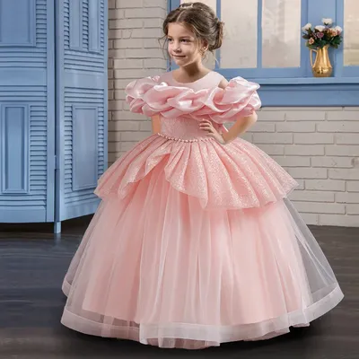 Mädchen Perle Pailletten Prinzessin Kleid 4-10 Jahre alt modische eine Schulter flauschigen Rock Image