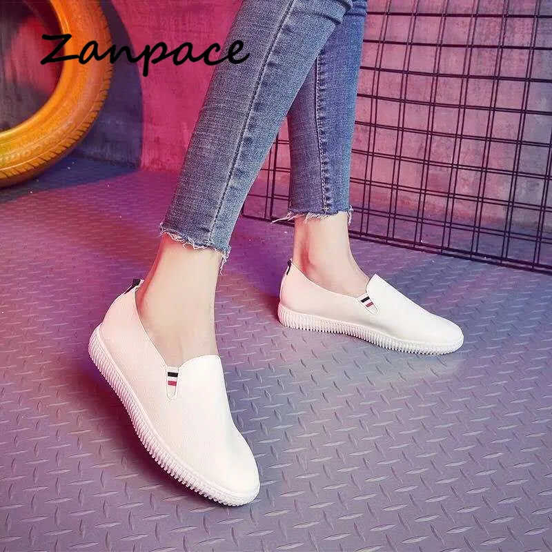 ZANPACE 2025 Neue frauen Flache Schuhe Casual Runde Kappe Slip-On Weiße Schuhe Frau Faulenzer Herbst Atmungsaktive plattform Frauen Schuhe