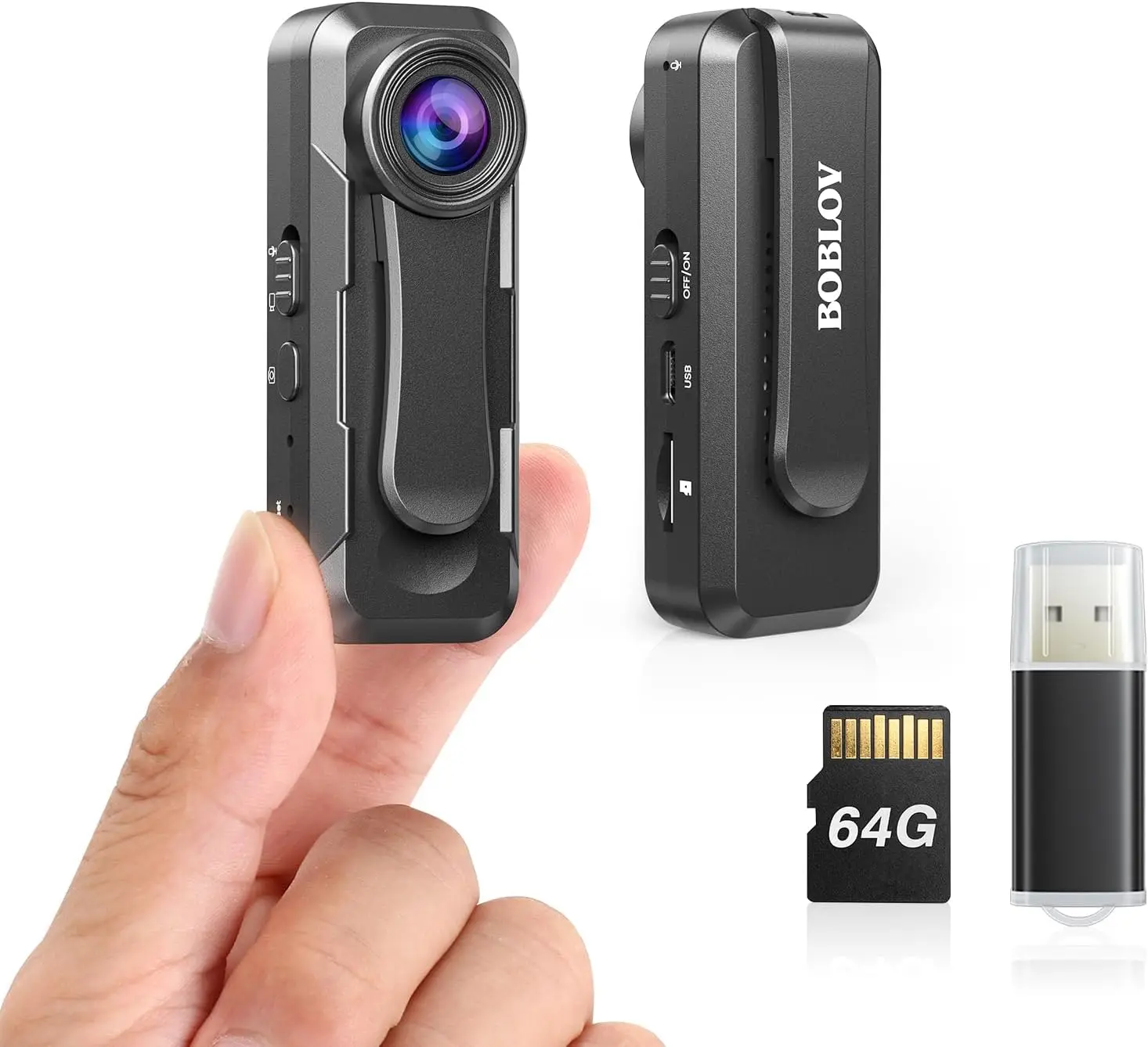 BOBLOV W1 64 GB HD 1080P am Körper getragene Kamera – Loop-Aufnahme mit Zeitstempel für Reisen/Lieferung/Lecture, tragbare Action-Kamera ​ Image