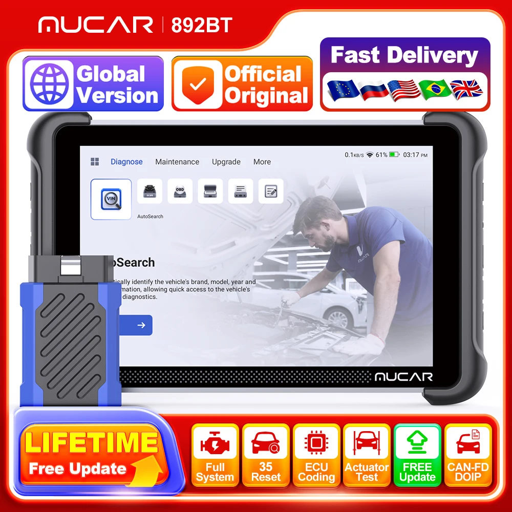 MUCAR 892BT Lebenslange kostenlose Auto-Diagnosetools, ECU-Codierung, bidirektionales Komplettsystem, 8-Zoll-CANFD DOIP, Kfz-OBD2-Scanner Image