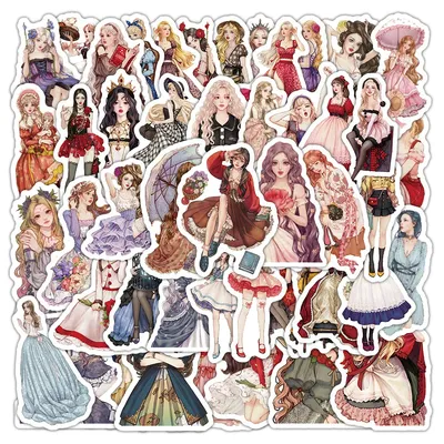50PCS Cartoon Nette Prinzessin Kleid Mädchen Doodle Aufkleber Handy Laptop Notebook Tagebuch Image
