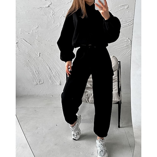 Per donna Tuta da Ginnastica Pantaloni da Tuta Pantaloni da tuta Pizzo Tasca Tinta unita Completo Abbigliamento Autunno Magenta Nero Palestra Athleisure Corsa Calore Termico Antivento Manica Lunga