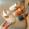2025 neue Vintage Weben Solide Mädchen Sandalen Geschlossene Zehen Sandalen für Mädchen Kinder Baby Flache Mädchen Sandalen Sommer Kinder Schuhe