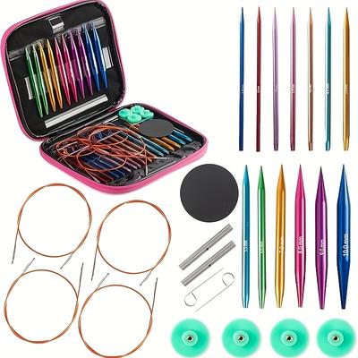 TEMU 1set Multifunctional Interchangeable Round Knitting Needles - 13 Aluminum Alloy Interchangeable Knitting Needles, 4 Durable Cable Knitting Needle Set, Beginners And Image