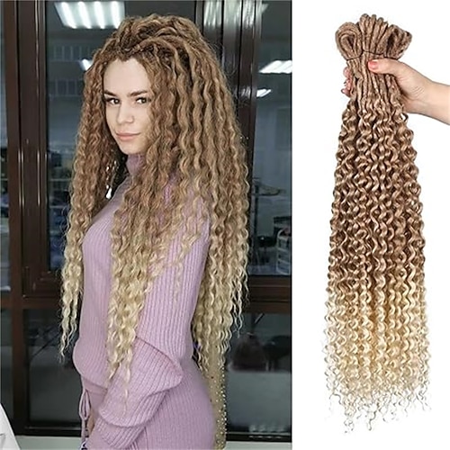 set completo di extension per dreadlock ricci biondo platino a doppia estremità per donne, dreadlock biondi ondulati fatti a mano, morbidi dreadlock sintetici all'uncinetto (50 ciocche di dreadlock