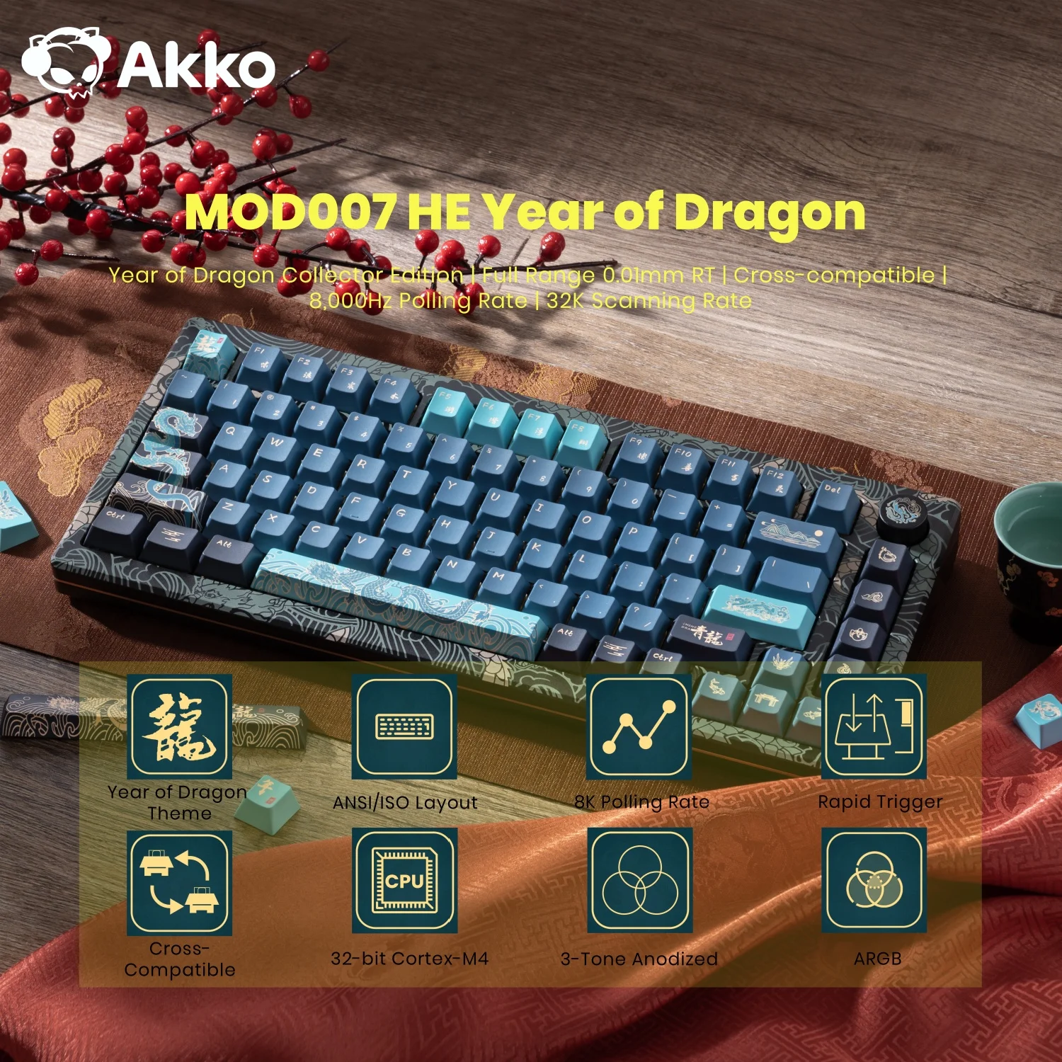 Akko MOD007 HE Year of Dragon Mechanische Tastatur RGB 75 % Magnetschalter 8K Polling Rate Rapid Trigger RT0,01 mm Gaming-Tastatur Image