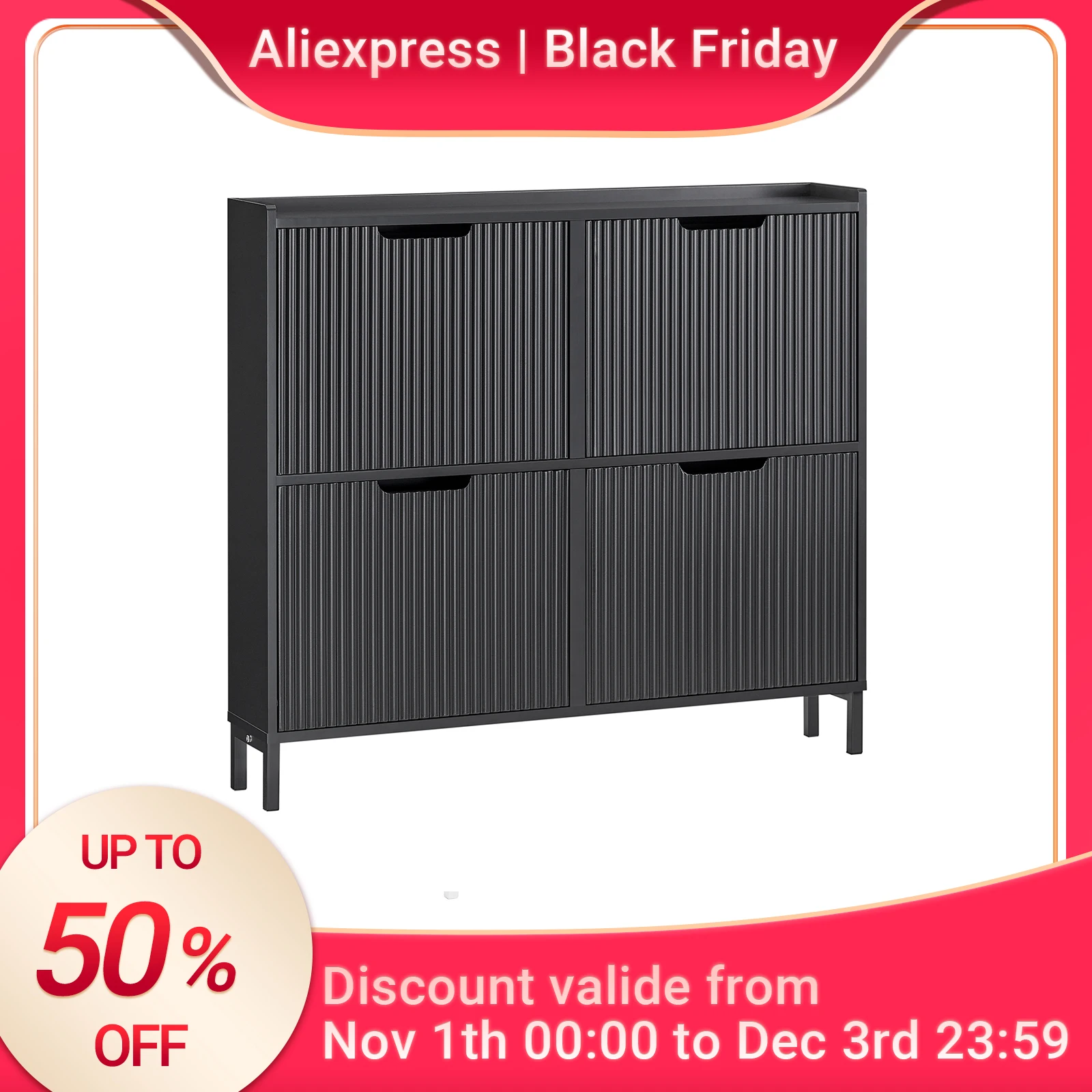 SoBuy FSR177-L Schuhkipper mit 4 Klappen Schuhschrank schmal Schuhregal mit 4 Ablageflächen Schuhkommode Schuhablage