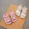 Kinder Sandalen Cartoon Peep Toe PU Leder Sommer Flache Outdoor Sport Schuhe Für Mädchen Anti-slip Atmungsaktive Weiß Rosa größe 26-36