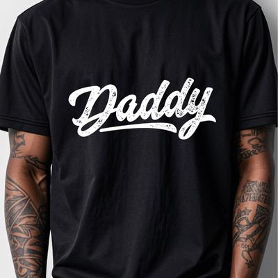 "TEMU Men' "daddy" Graphic Cotton T-shirt - Casual Crew Neck, Soft & Comfortable, Wear, Machine Washable, 100% Cotton, Regular Fit" Image