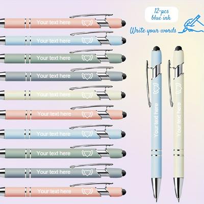 TEMU 12pcs High-grade Metal Ballpoint Pens, Morandi Color, Blue Ink, Smooth Writing, Personalized Text, Suitable For Day, Father's Day, Festival Gifts, Etc., A For Office And Study Image