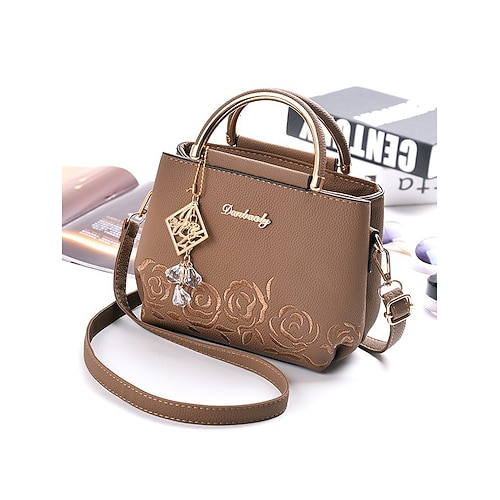Per donna Borsa a spalla Borsa a tracolla Borse a Spalla Pelle PU Ufficio Casuale Casual Quotidiano Pendente Ricamo Cerniera Impermeabile Borsa Multiuso Fiore Grigio scuro Nero Rosa Chiaro