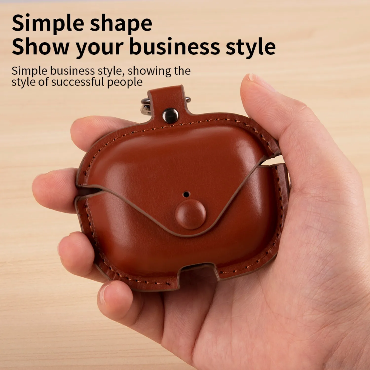 Hülle für Airpods 2 1, 1. und 2. Generation, Leder, Business-Stil, kabellose Kopfhörer-Kopfhörer-Abdeckung mit Haken-Zubehör Image