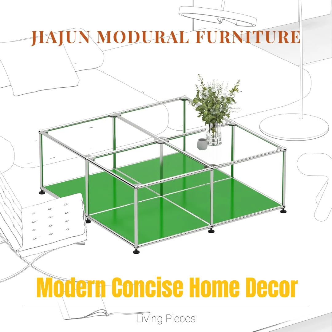 Moderner modularer Couchtisch | Benutzerdefiniertes Design mit offenem Rahmen | Chromrahmen im modernen Stil | Aufbewahrungsdisplay für das Wohnzimmer