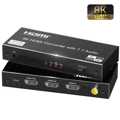 8K@60Hz HDMI Audio Extractor with 7.1CH 4K@120Hz HDMI Audio Optical SPDIF Coaxial 5.1CH+3.5mm Jack Audio out Converter HDR10 VRR
