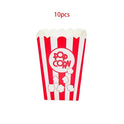 TEMU 10pcs/ 20pcs/ 50pcs Movie Theater Popcorn Boxes Striped Vintage Snack Box Concession And Carnival Party Supplies Paper Popcorn Buckets Cardboard Pop Corn Bowls Servings Bags Image