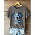 Per donna Maglietta Grafico Animale Cane Vintage Elegante Classico Manica Corta Girocollo Top Regolari Quotidiano Weekend Stampato Nero Bianco Rosa Blu Verde Estate Primavera