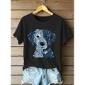 Per donna Maglietta Grafico Animale Cane Vintage Elegante Classico Manica Corta Girocollo Top Regolari Quotidiano Weekend Stampato Nero Bianco Rosa Blu Verde Estate Primavera