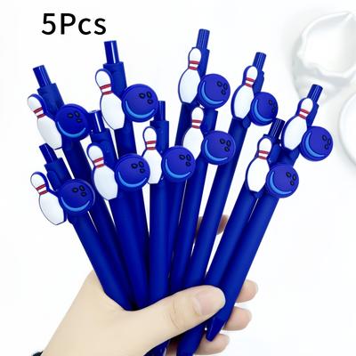 TEMU 10pcs/5pcs Bowling Theme Patch Pens, Creative Pvc Soft Rubber Stick-on Refillable Ballpoint Pens, Student Writing Pens, Plastic Material Image