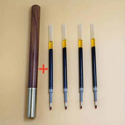 TEMU Retro Gel Pen, With 4 Replacement Refills, Elegant Wooden Signature Writing Pen Set Image
